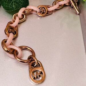 MK Blush Pink and Gold Chain Bracelet- with MK logo